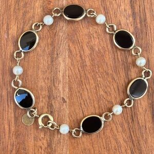 Vintage Bojar 12k gold filled Black Onyx Pearl Bracelet 7”